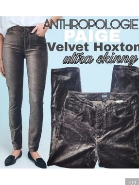 ANTHROPOLOGIE & Paige luxe velvet hoxton ultra skinny gray/ silver